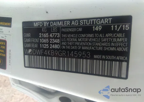 2016 Mercedes-Benz C 300 Sport 4Matic/Luxury 4Matic/4Matic из США, поврежденный, VIN WDDWF4KB9GR145953